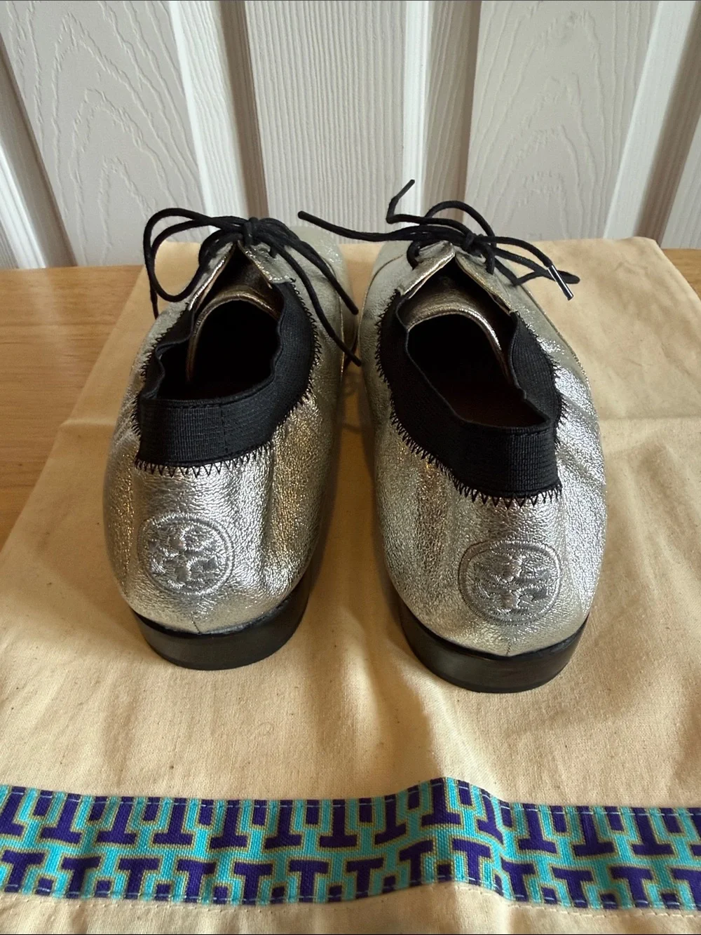 Tory Burch Metallic Silver Lace-Up flats